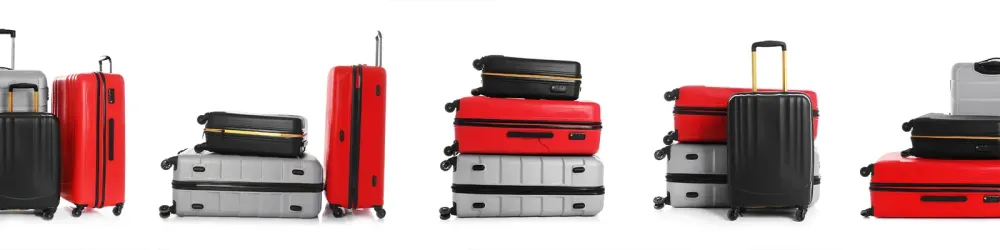 Set of different suitcases on white background. Banner design